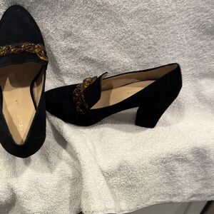 Pelle Moda Black Loafers with Gold Chain Accent